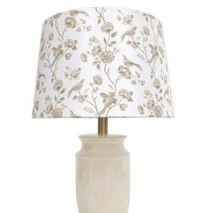 Off White Ceramic Crackle Lamp with Chinoiserie Print Shade, 22"