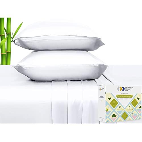 100% Natural Bamboo Sheets - Silky Soft Touch, Hypoallergenic, Cool and Breathable, 4 Piece Hotel Luxury Sheet Set, Elasticised Deep Pocket for Snug Fit (Queen Size, Bright White)