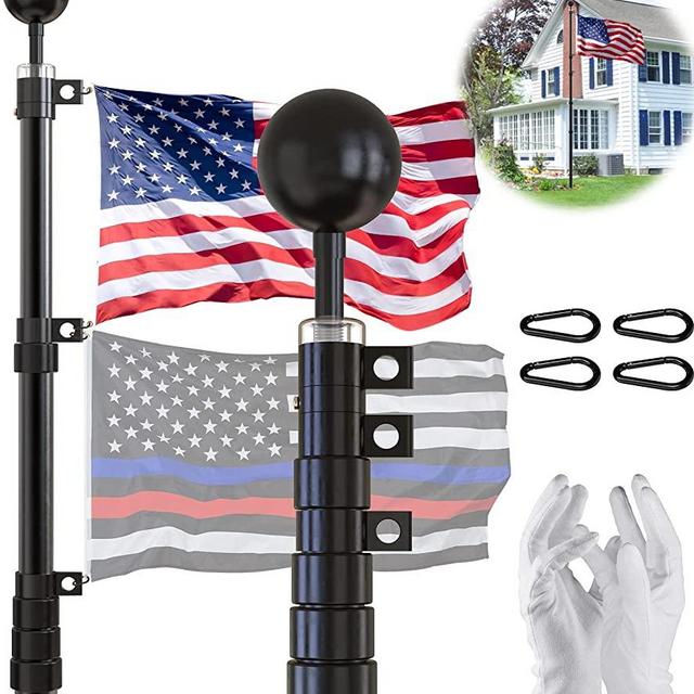 SCWN Flag Pole for Outside in Ground-25FT Telescoping Extra Thick Heavy Duty FlagPole for Yard,with 3x5 American Flag,Black Telescopic Adjustable Outdoor Flag Poles,for Commercial or Residential