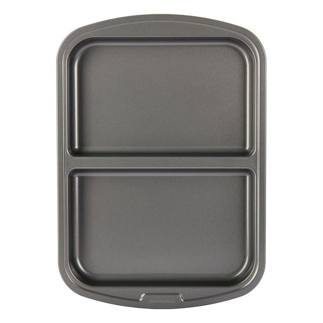 GoodCook Everyday Divided Sheet Pan 1-Inch Deep 2-Section Non-Stick Scratch-Resistant Carbon Steel Construction for Meal Prepping & Sheet Pan Dinners, 11x16-Inch, Gray