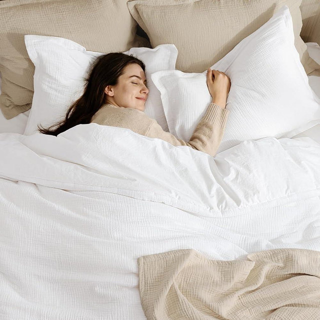 PHF Cotton Muslin Comforter Set King – 100% Cotton Cover, Ultra Soft & Breathable, 3PCS Lightweight All-Season Bedding with Polyester Fill, 1 Comforter 104"x90" & 2 Pillow Shams 20"x36", White