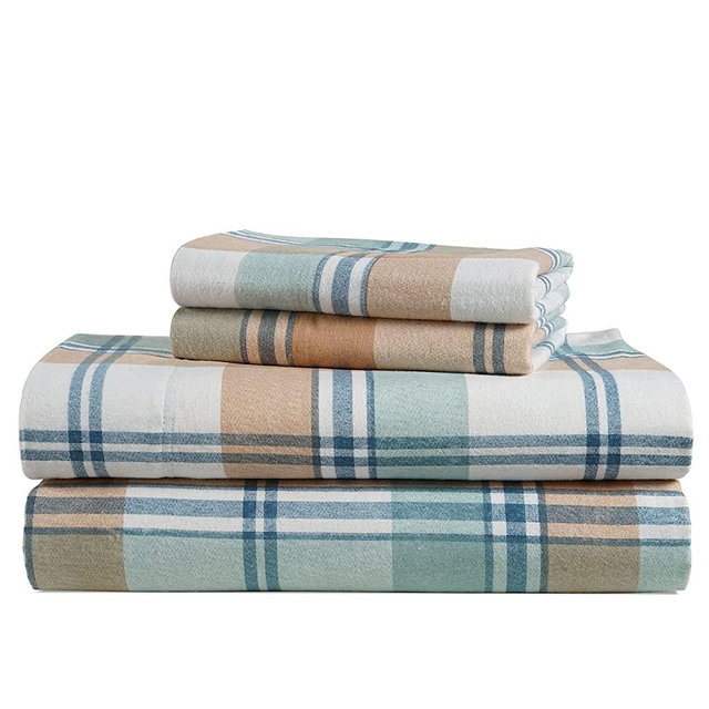 100% Cotton Flannel Sheets Set - King Size Flannel Sheets, 4-Piece Luxury Bedding Sets, Lightweight, Brushed for Extra Softness, Warm and Cozy, 15" Deep Pocket (Fits Upto 17" Mattress) - White Plaid