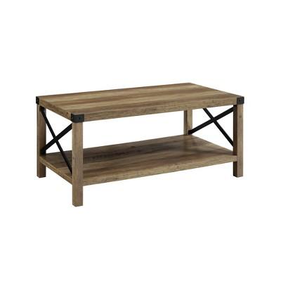 40" Metal X Coffee Table Rustic Oak/Black - Saracina Home
