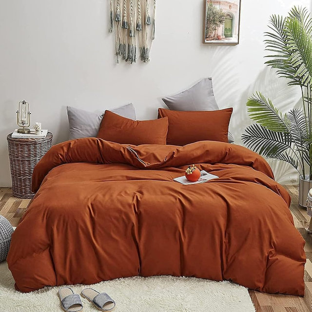Luxlovery Burnt Orange Comforter California King Rust Bedding Comforter Set Cal King Size Rust Caramel Bedding Set Soft Breathable Blanket Quilts Reddish Brown Comforter Set for Women Men