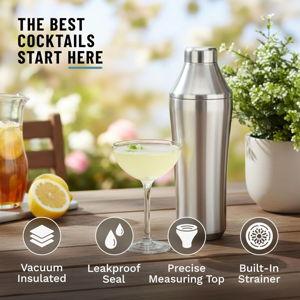 Elevated Craft Hybrid Cocktail Shaker - Premium Vacuum Insulated Stainless Steel Cocktail Shaker - Innovative Measuring System - Martini Shaker for the Home Bartender - 28oz Total Volume