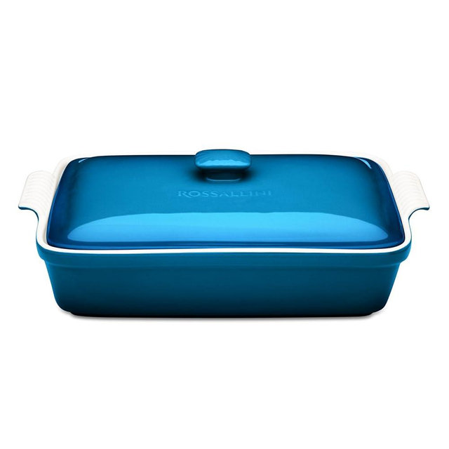 ROSSALLINI Stoneware Casserole Dish Bakeware Set with Lid, Covered Rectangular Dinnerware, Large 3.2 Quart, 11 by 9 Inch [Ocean Blue]