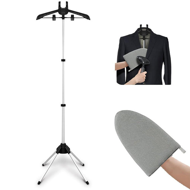 Garment Steamer Hanger Stand & Ironing Glove for Clothes, Adjustable Steamer Stand for Clothes Hanger & Mini Grey Ironing Board Portable Handheld Steamer Ironing Accessories for Clothes