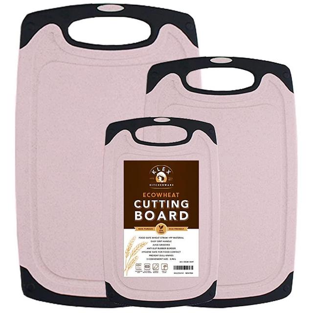 KLEX EcoWheat Cutting Board for Kitchen (Set of 3), BPA Free Food Safe Wheat straw PP material, 3 size chopping boards set, Dishwasher safe, Juice Groove Non-Slip Design with Easy Grip Handle, Pink