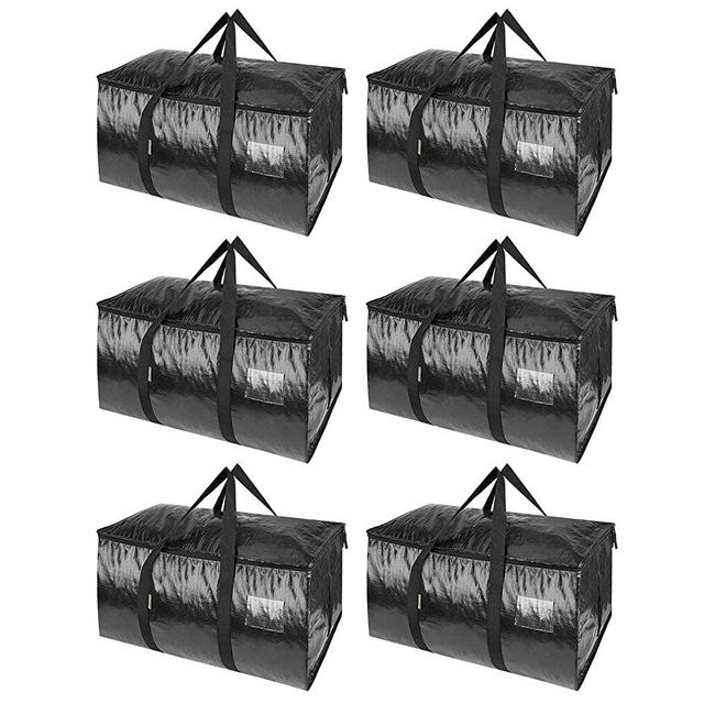BALEINE 6-Pack Oversized Moving Bags with Reinforced Handles, Heavy-Duty Storage Tote for Clothes, Moving Supplies (Black)