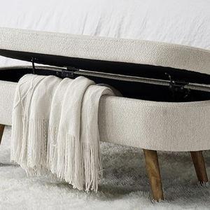 43.5" Ottoman with Storage, Storage Ottoman Bench with Safety Hinge, Linen End of Bed Bench, Upholstered Entryway Bench for Bedroom, Living Room & Window, Holds up to 330 lb, Beige