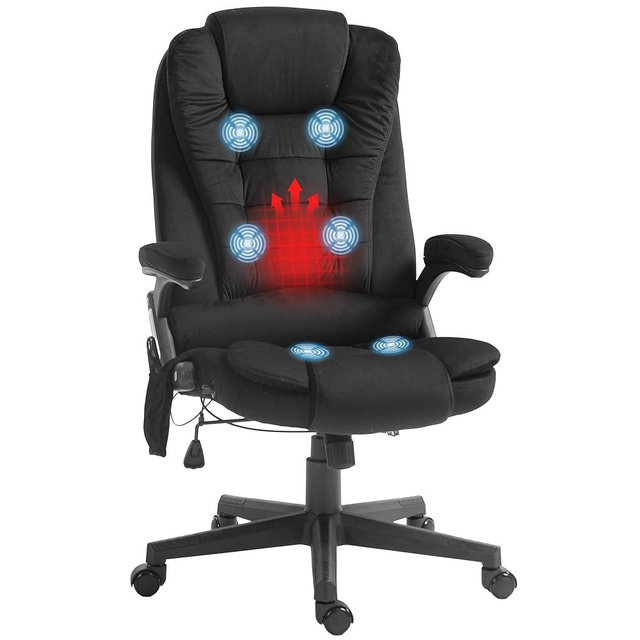HOMCOM 6 Point Vibrating Massage Office Chair with Heat, Velvet High Back Executive Office Chair with Reclining Backrest, Padded Armrests and Remote, Black