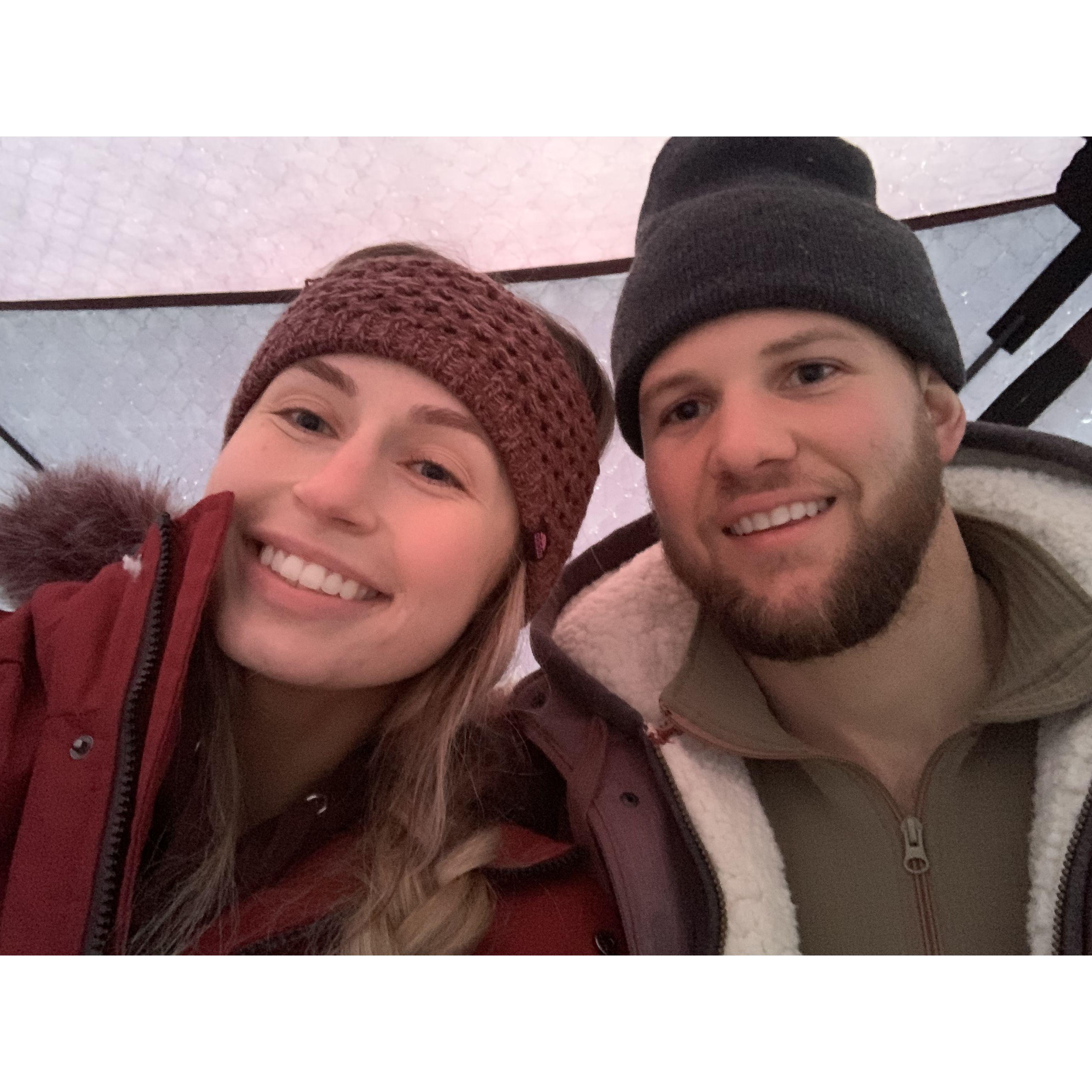 Only Drew could get Delaney to go ice fishing!