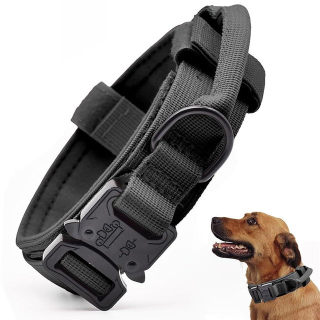Tactical Dog Collar, Adjustable Military Training Nylon Dog Collar with Control Handle and Heavy Quick-Release Metal Buckle for Small Medium Large Dogs, Black XL