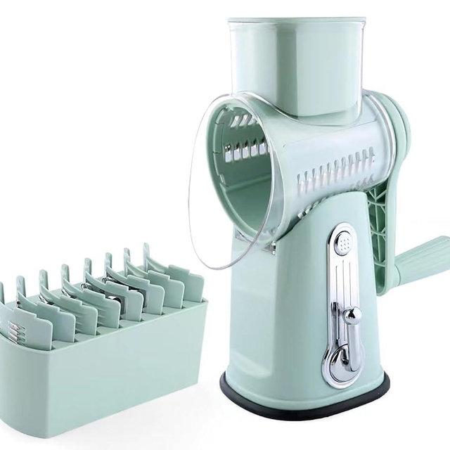 5 in1 Rotary Cheese Grater with Handle, Rotary Grater, Vegetable Slicer, Shredder, Carrot Grater, Nut Grinder, and Chocolate Shaver (Light Green)