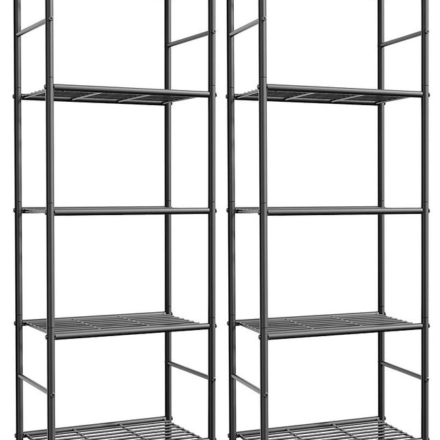 Sakugi Storage Shelves - Set of 2, 5-Tier Metal Shelf Organizer, Space-Saving Garage Shelving with Leveling Feet, Standing Shelves Organizer for Kitchen, Laundry, Pantry (18.4" x 12.6" x 57.4", Black)