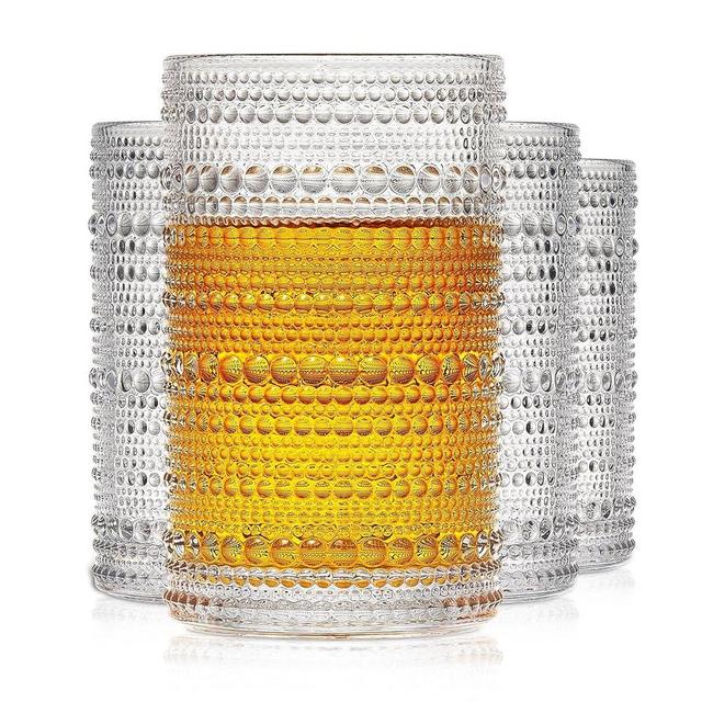 OPAYLY hobnail drinking glasses Highball Glasses Set of 4 12oZ Vintage Glassware Drinks for Water,Cocktail,Beer,Whiskey, Beverages,Juice,Beverage, Milk Gift for Men Women