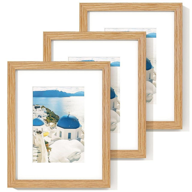 Axeman 8x10 Picture Frame - Solid Oak Wood 8''x10'' Frame With Mat For 5x7, 8 x 10 Photo Frame Wood, Plexiglass And Hanging Hardware Included, Wall And Tabletop Display, Oak 3PCs