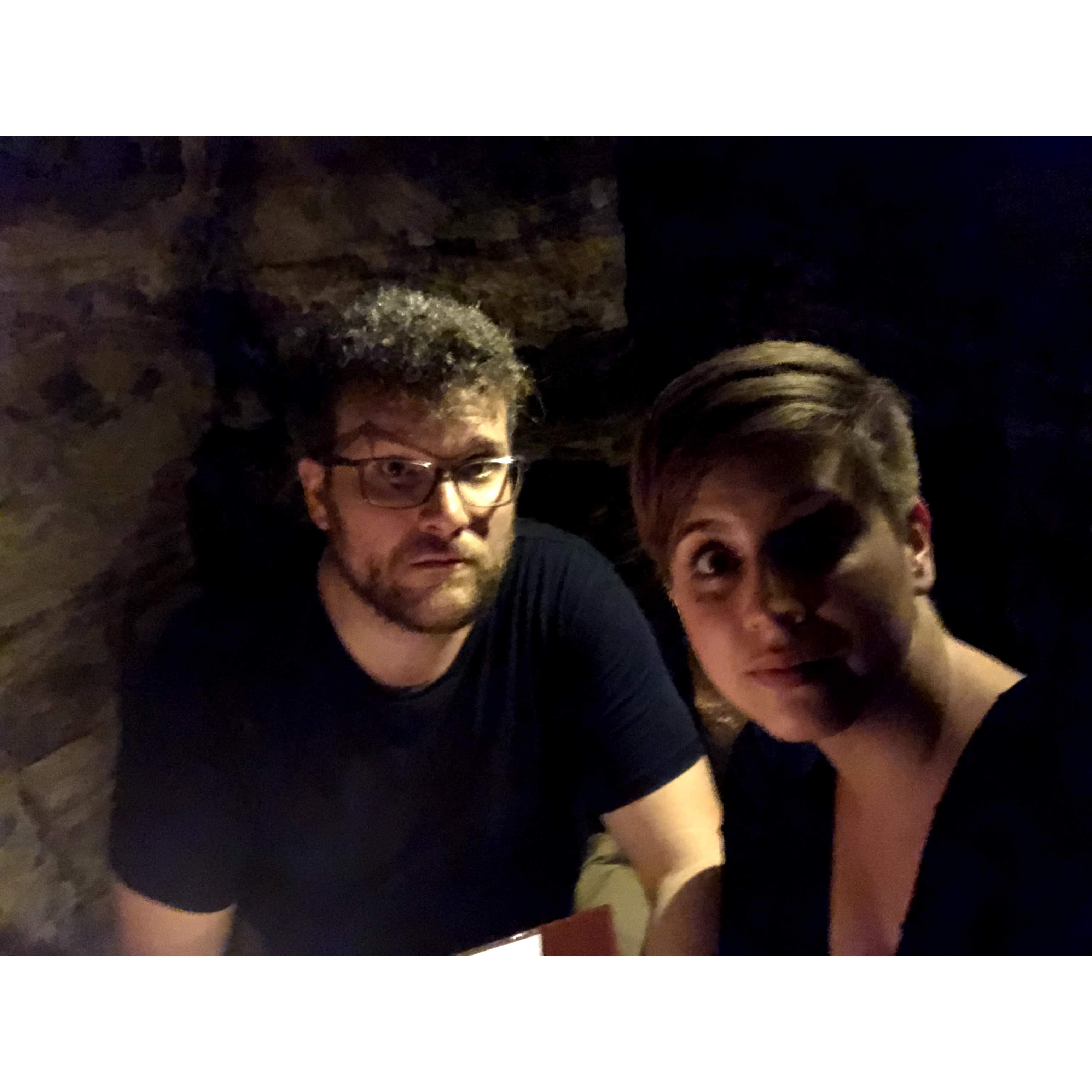 At a restaurant in a cave in Prague, 2018