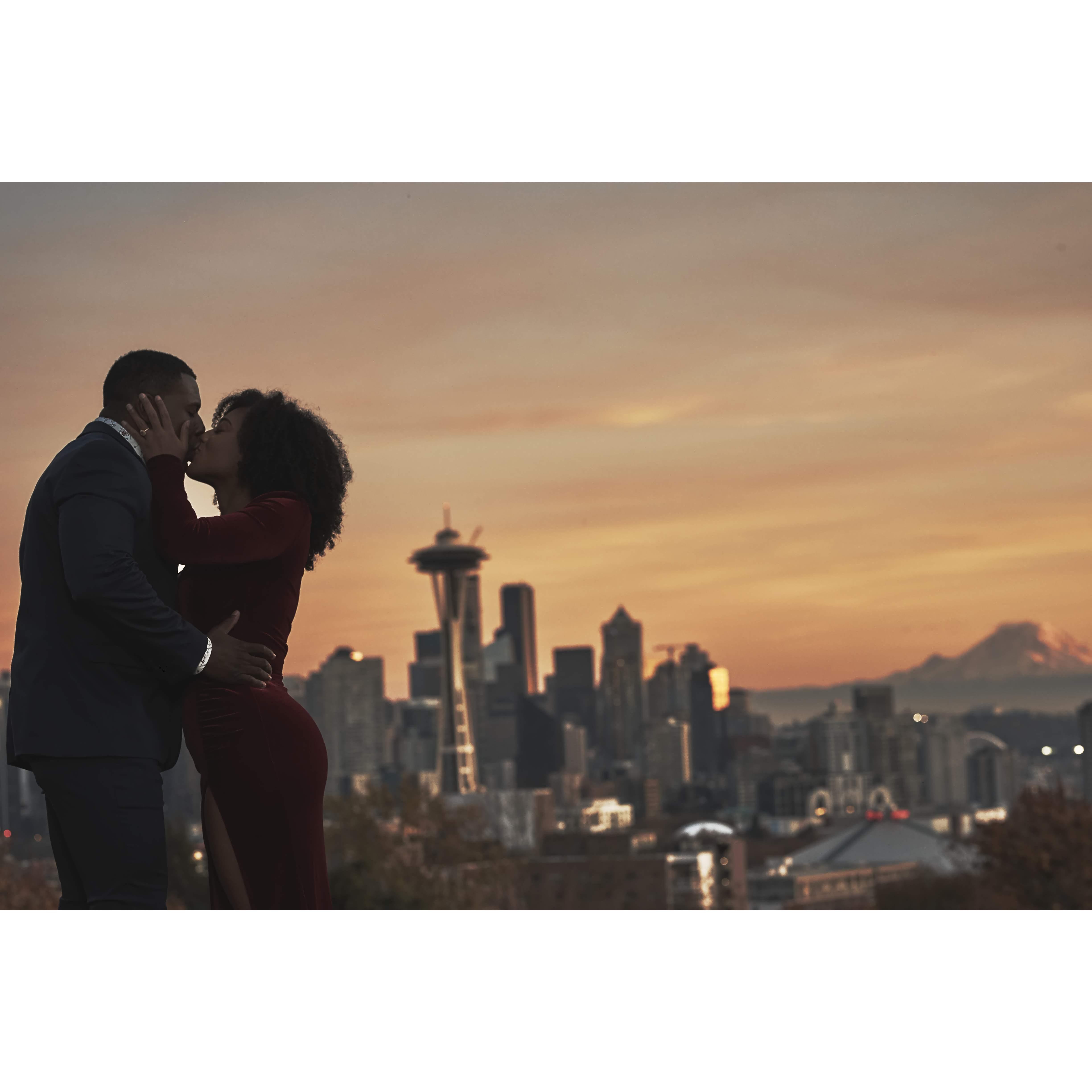 Seattle, WA - November 1st, 2019 at Kerry Park. Space Needle and Mt. Rainer in the distance.