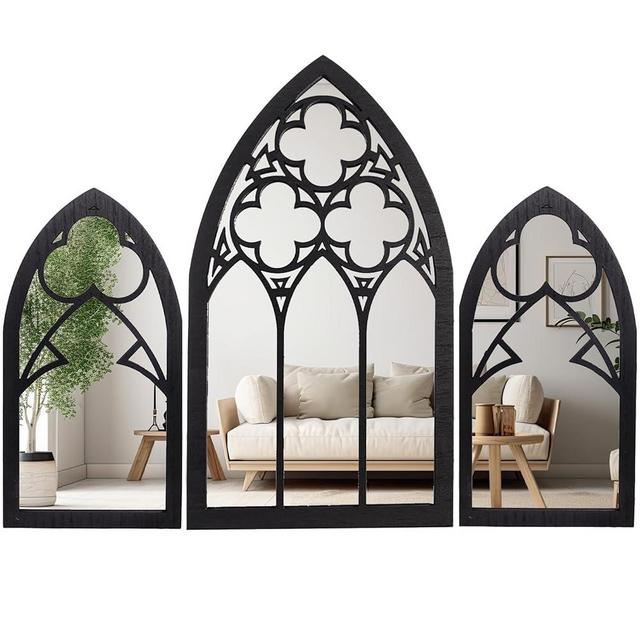BULICADO Gothic Mirrors Wall Decor - 3 Piece Set 15.8 Inch Gothic Furniture Cathedral Mirrors - Whimsy Goth Valentines Home Decor for Dining Room, Living Room and Entryway - Witchy Gifts for Women