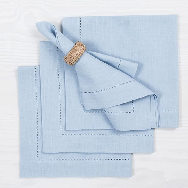 Solino Home Sky Blue Linen Napkins Set of 4 – 100% Pure Linen Fabric Dinner Napkins 20 x 20 Inch – Classic Hemstitch Napkins for Spring, Easter, Summer, Mother Day – Handcrafted from European Flax