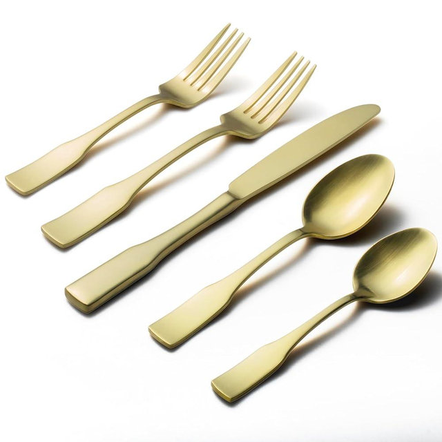 Alata Kate Champagne Gold Satin 40-Piece Silverware Set, Service for 8, Stainless Steel Flatware Set, Matte Polished Cutlery Set, Dishwasher Safe