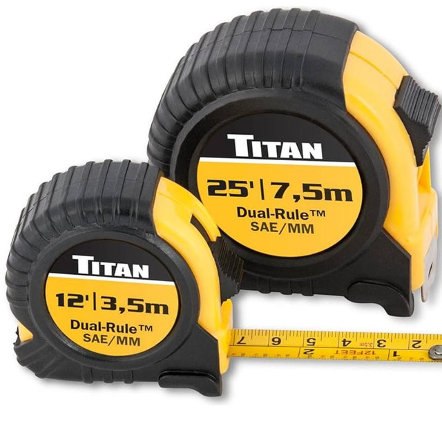 Titan 10903 Tape Measure with Easy-Read Standard Markings and Durable Case, 2-Piece Set, 12-Foot and 25-Foot