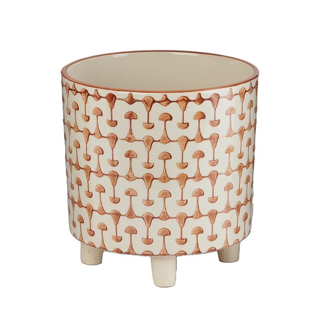 Creative Co-Op Footed Stoneware Planter with Abstract Print, Rust and White
