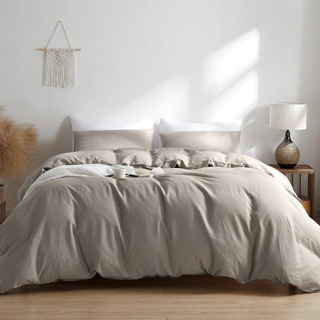 TUMEI 100% Linen Duvet Cover Set - Queen Size 3 Pieces Pure Linen Bedding Queen Comforter Cover Set Soft Breathable Durable Comforter Set 1 Duvet Cover and 2 Pillow Covers,Queen Size Morandi Grey