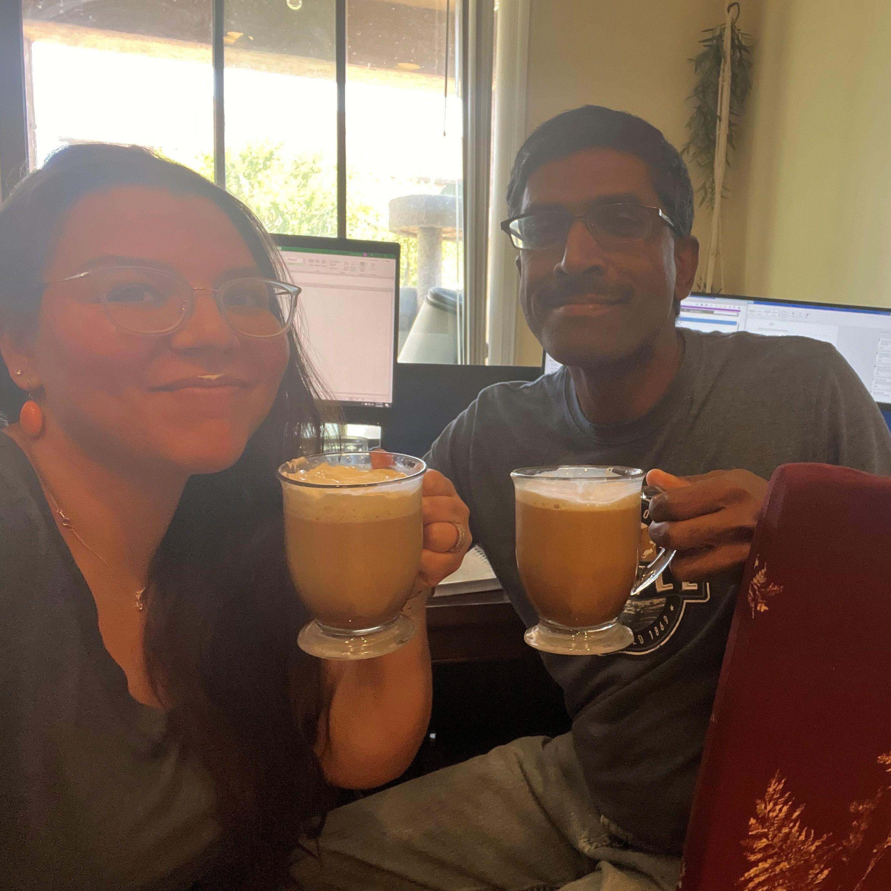 Enjoying a free box of our favorite coffee.