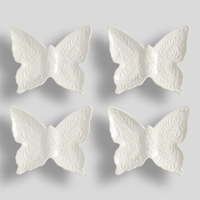 Figural Butterfly Stoneware Appetizer Plates, Set of 4 - White