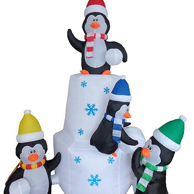 8 Foot Tall Christmas Inflatable Penguins Family Playing Snowballs in the Snow Decor Outdoor Indoor Holiday Decorations, Blow Up LED Lights Lighted Giant Lawn for Home Family Outside Yard Decor
