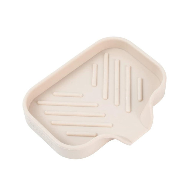 MicoYang Silicone Bathroom Soap Dishes with Drain Spout-Bathroom and Kitchen Sink Organizer,Sponge Holder,Dish Soap Tray,Perfect for Dispenser,Scrubber,Bottle,Cup on Sink or Counter-Tapioca 4.9"×3.2"