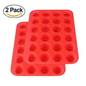 2Packs Silicone Mini Muffin Pan, Silicone Molds for Muffin Tins, Cupcake Baking Pan (Red)