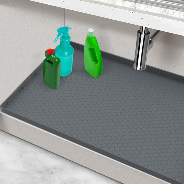 MECHEER Under Sink Mat 28" x 22", Silicone Under Kitchen Sink Mat, Waterproof Under Sink Protector Mat, Shelf Liners Cabinet Liner for Kitchen and Bathroom, Gray