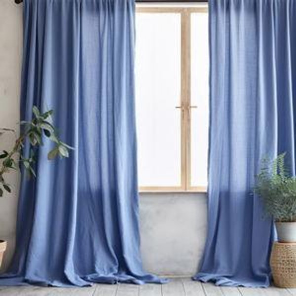 3 Heavy Blackout Cornflower Blue Curtains