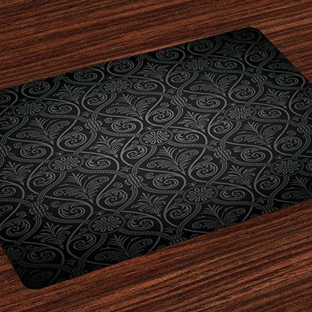 Lunarable Damask Place Mats Set of 4, Antique Baroque Pattern with Mild Ombre Shade Gothic Victorian Style, Washable Fabric Placemats for Dining Table, Standard Size, Charcoal Grey