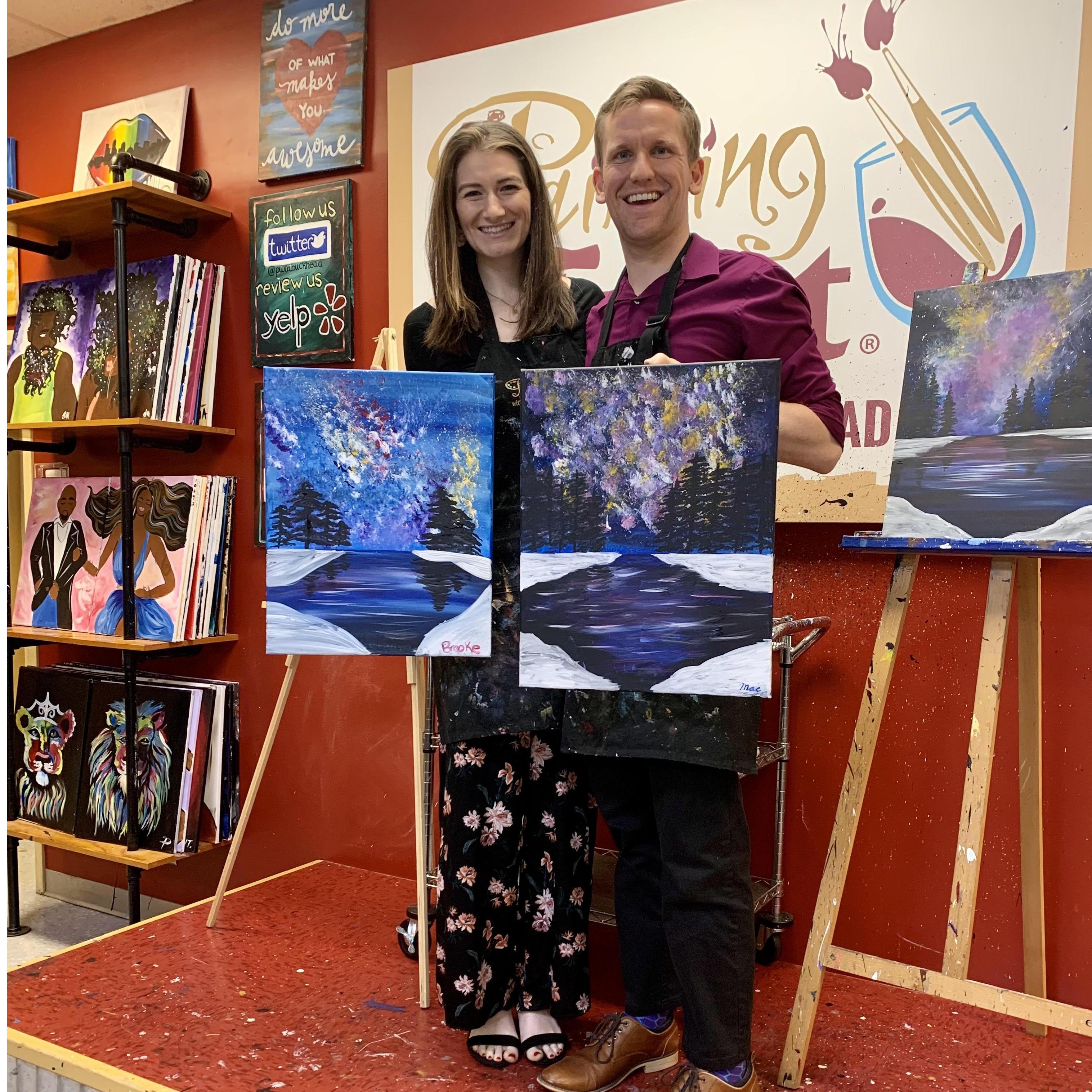 Date Night at Painting with a Twist with wine and painting