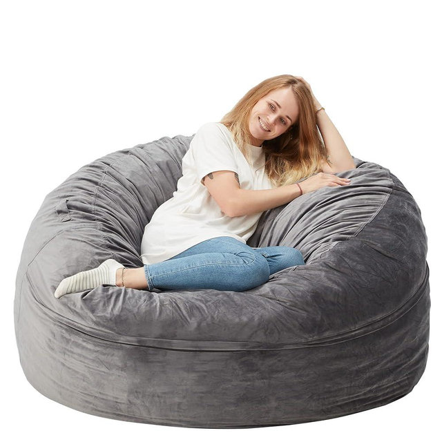Homguava Bean Bag Chair: Large 5' Bean Bags with Memory Foam Filled, Large Beanbag Chairs Soft Sofa with Dutch Velet Cover-56×56"×36" (Grey)