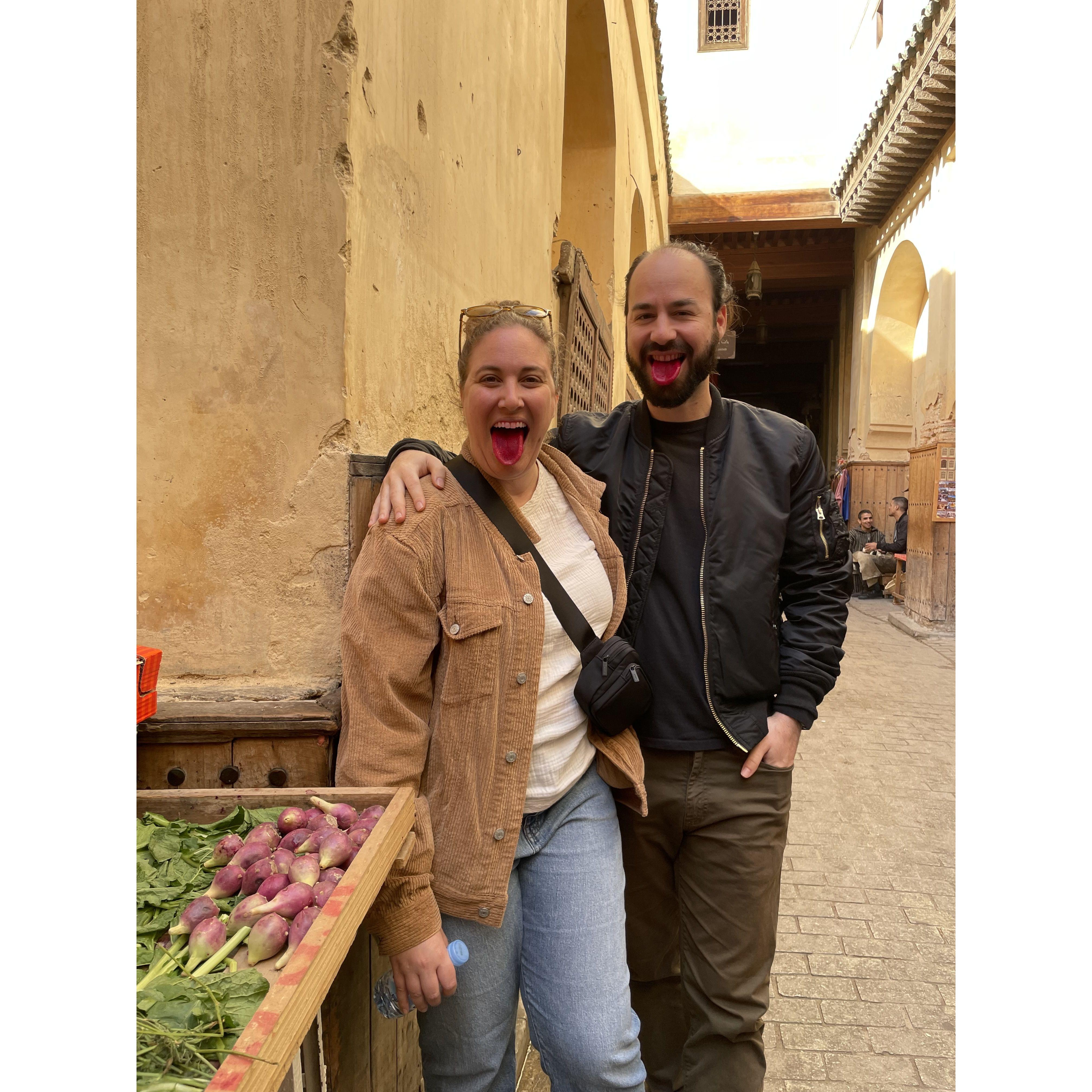 Eating prickly pears and being silly on the streets of Fes, Morocco.