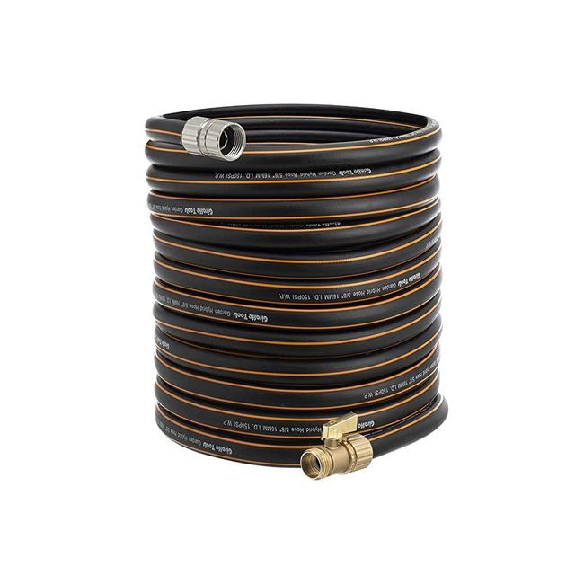 Giraffe Tools Hybrid Garden Hose 100ft, 5/8" Water Hose with Shut off Valve, Heavy Duty, Flexible, Leakproof Black Garden Hose with Male and Female Fittings in Outside Garden, Yard