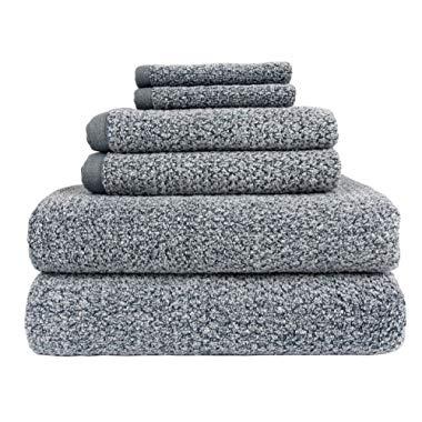 Everplush Diamond Jacquard Bath Towels 6 Piece Set, Dusk (Grey Blue)