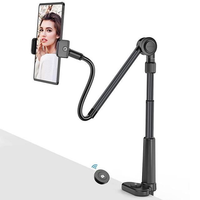 4.6"-11" Phone & Tablet Bed Holder,gooseneck Cellphone Stand Long arm,Flexible Overhead Mount clamp Clip for Desk Bedside headboard, Recording Filming, for iPhone/iPad/Tablet/Samsung /Kindle fire