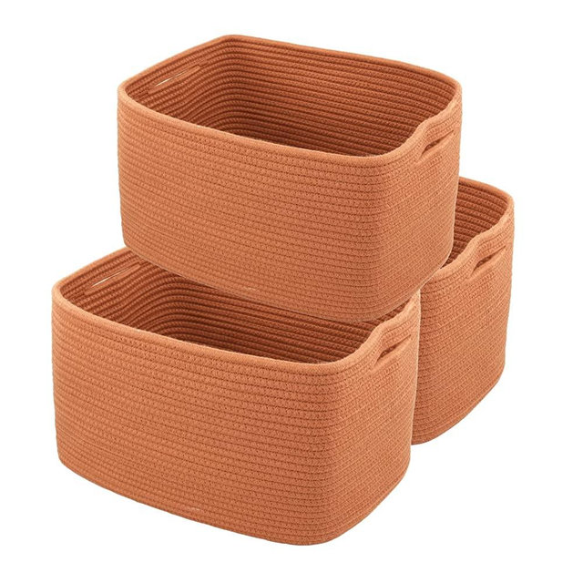 Cotton Rope storage Basket Bins Woven Basket for Organizing Shelves Rectangle Decorative Baskets For storage Clothes Toys Books Towels Square Wicker Nursery basket organizer 3 pack Rust