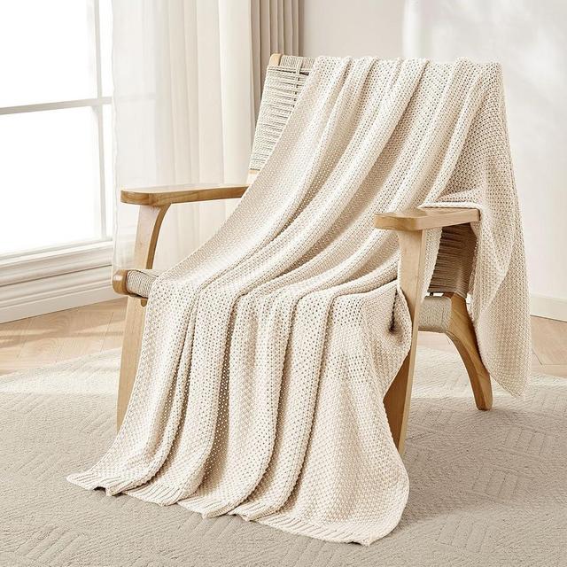 Joydeco Chunky Cable Knit Throw Blanket, Lightweight 100% Cotton Soft Cozy Throw Twin Blanket for Couch Bed and Sofa, Rustic Breathable Farmhouse Blanket Gift for Women Men(Cream White, 51"x63")