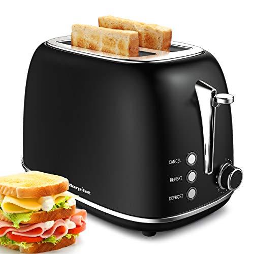 Toaster Wide Slot, Retro Compact Bread Toaster with Begal, Defrost, Cancel Modes & 6 Shading Controls, Removal Crumb Tray, Stainless Steel Toaster Black