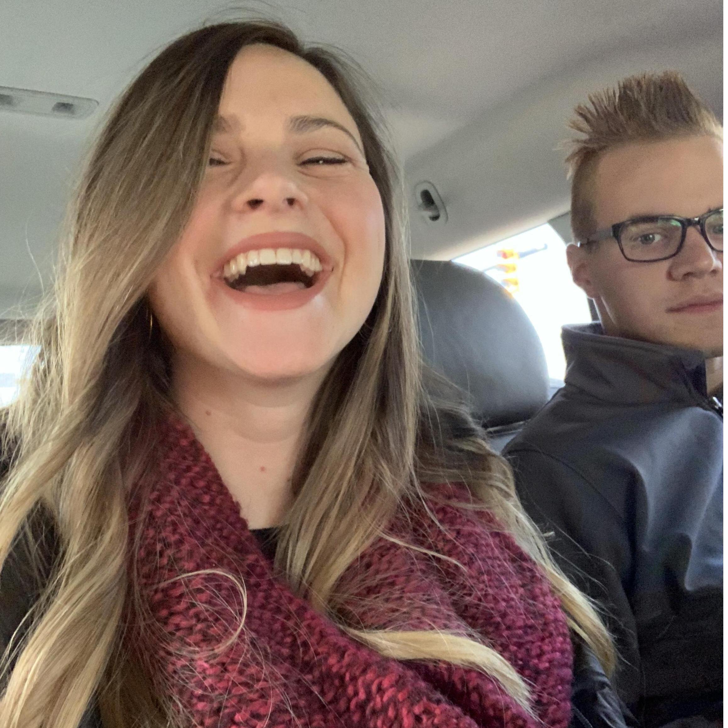 MC laughing at her own joke... Phil isn't amused!