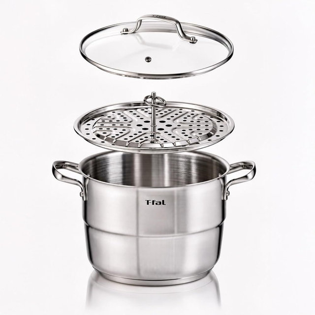 T-Fal Specialty 7.2 Quarts Stainless Steel Pan Stockpot with Lid, Induction Compatible, Dishwasher Safe, Oven Safe to 500°F, Stew Pot, Silver