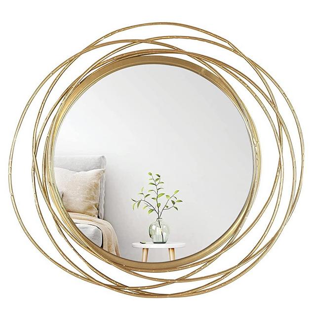 Mirrorize Round Gold Mirror 27.5" for Living Room Wall Decor, Gold Accent Framed Circle Bathroom Mirror, Decorative Vanity Mirror, Circular Mirror for Farmhouse Entryway Hallway