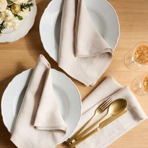 European Linen Wide-Hem Napkins (Set of 8) - Sand
